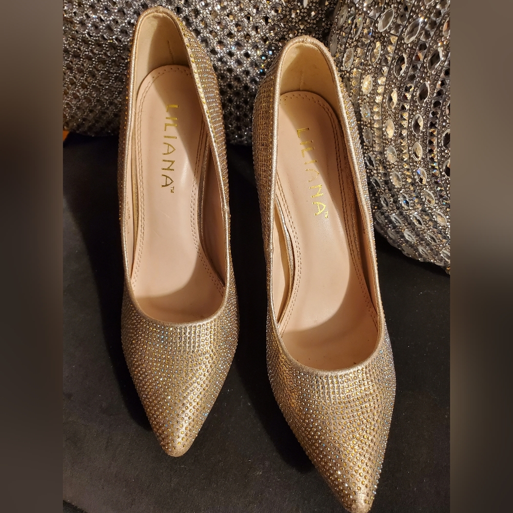 Rose Gold Rhinestone Heels - Picture 2 of 6